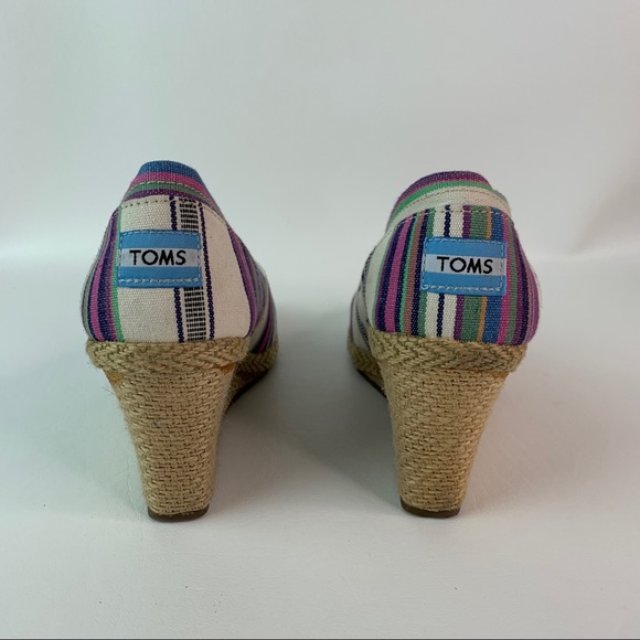 TOMS Canvas Striped Peed Toe Espadrille Wedge 8 - Picture 4 of 8